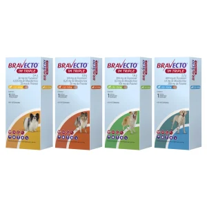 Bravecto 1M TRIPLE (Fluralaner + Moxidectina + Pirantel) – Endectocida / Tableta Elimina Garrapatas, Pulgas, Gusanos Y Ácaros En Perros